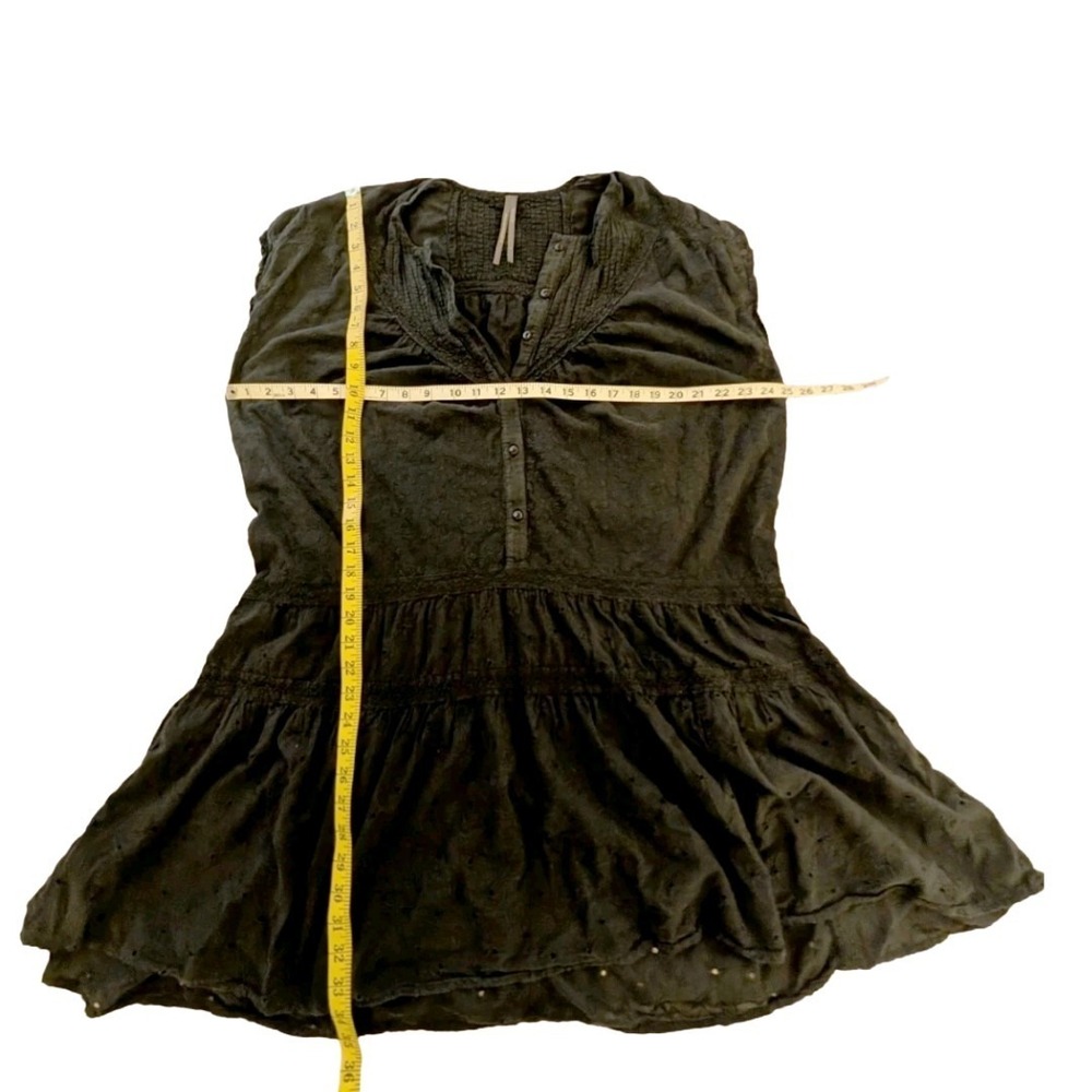 Anthropologie Women's Black Eyelet Dress Short Sleeve Button Up‎ Size Large